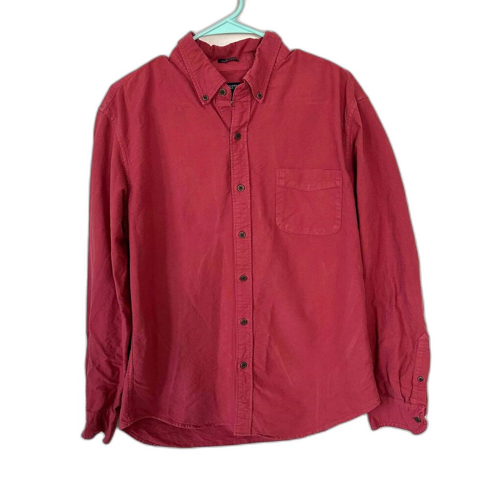J.Crew Garment Dye Slim Untucked Oxford Shirt Large L Red Casual Casual Prep